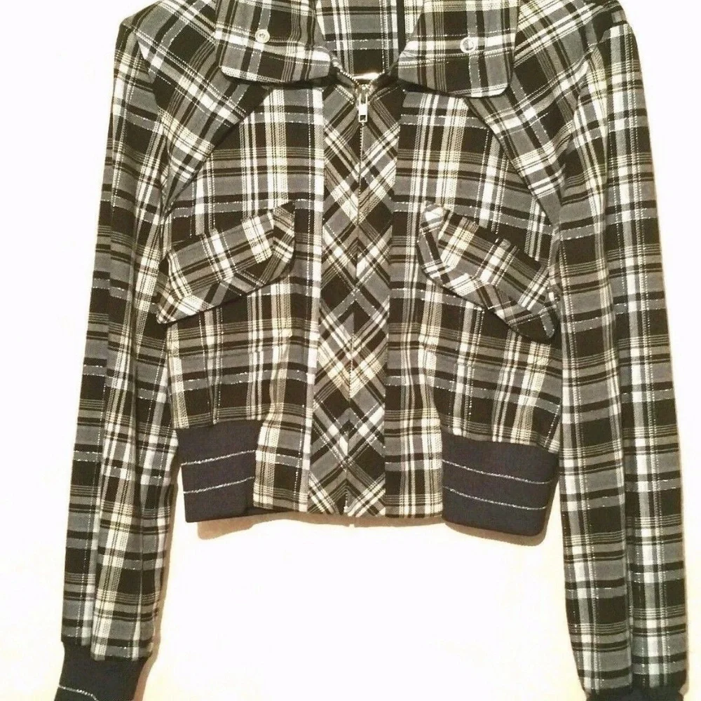 BCBG Max‎ Azria Girls Black Plaid Silver Sparkle